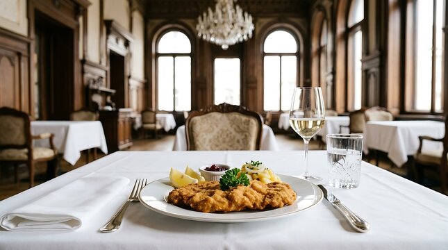 Traditional Wiener Schnitzel in an Elegant Restaurant