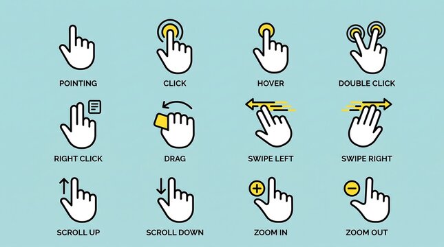 Touch Gesture Vector Icon Set Hand Screen Tap Swipe Action Illustration