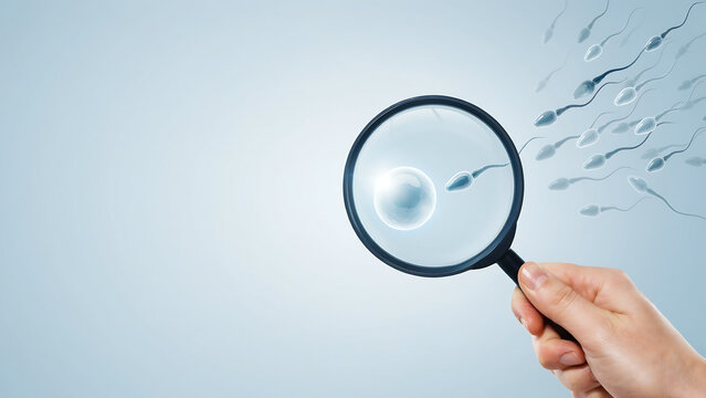 Scientific concept of fertilization viewed through a handheld magnifying glass