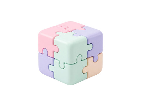 Pastel colored puzzle cube toy isolated on white background