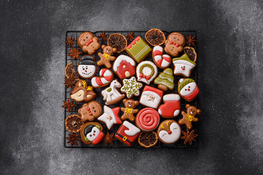 Gingerbread as a Christmas staple, sweet biscuits for the holiday. Gingerbread as a background