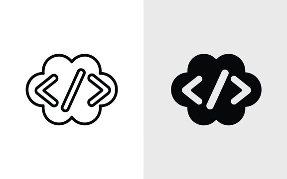 Cloud computing coding icons with brackets for software development, programming