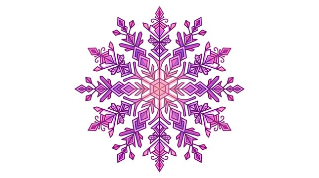 Purple Snowflake Crystal Illustration, Symbol of Winter Frost Decor and Christmas Geometric Ice Concept