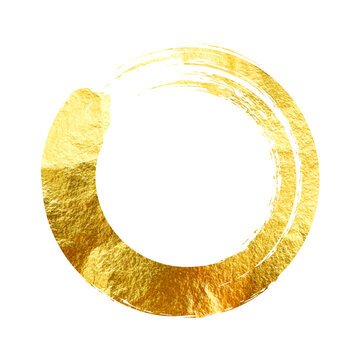 Golden grunge circle, brush stroke, line, ink smudge, hand-drawn scribble shape. Handmade sketchy mark, acrylic stains, charcoal streaks. Paint textures, dry brush effect. Vector illustration