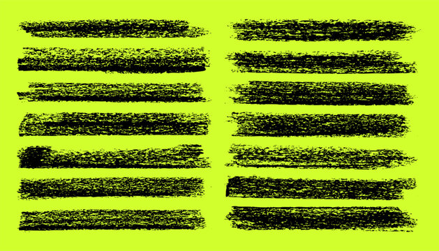 Grunge neon brush strokes, lines, ink smudges, hand-drawn scribble shapes. Handmade sketchy marks, stains, charcoal streaks. Paint textures, dry brush effect. Marker underline. Vector illustration