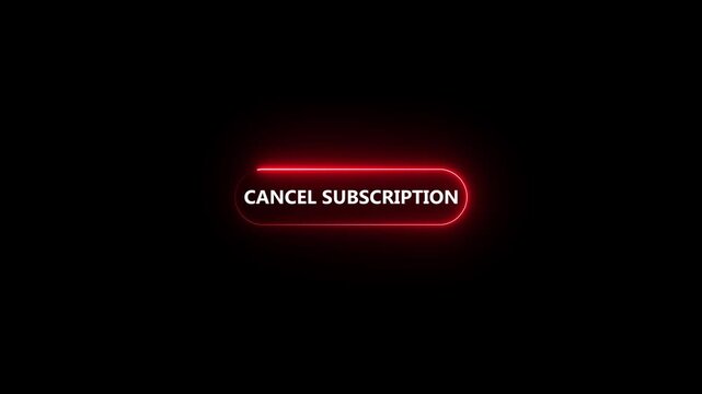 Cancel subscription neon button icon animation with glowing red light for user interface and web projects.