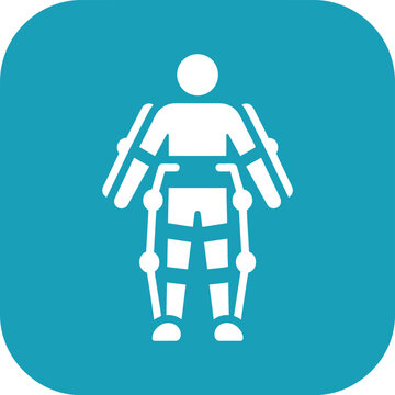 Exoskeleton suit or bionic armor vector icon for human body enhancement or rehabilitation.