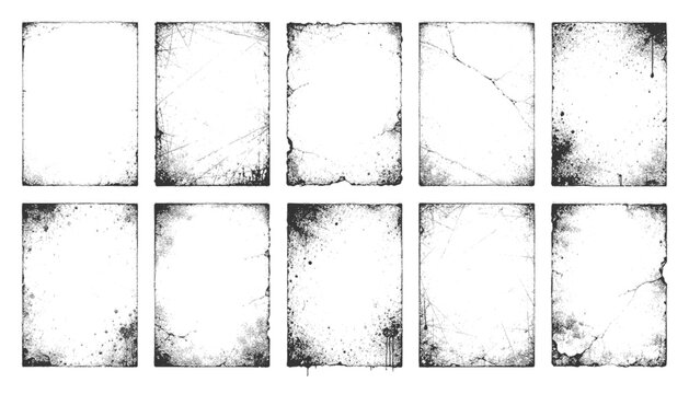 Grunge frame with overlay texture. Old dirty concrete background with cracks and scratches. Distressed grainy surface. Vintage urban backdrop. Scraped and stained design element. Vector illustration