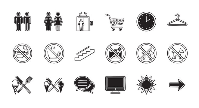 black vector icons of various symbols and signs black vector icon