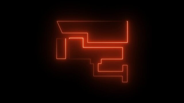 Abstract neon orange color outline of a security camera against a black background cc tv surveillance. 4k animation motion graphics video..