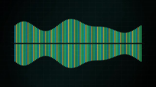 Abstract Digital Audio Waveform Visualization of Sound Signal Spectrum on Dark Background