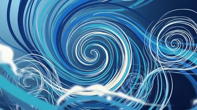 Abstract blue background with flowing lines and swirling circular patterns