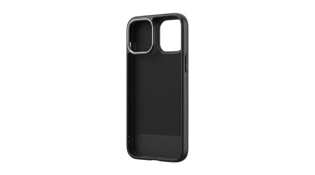 Black matte smartphone case, durable protective mobile phone cover, sleek silicone bumper for modern cell phone protection isolated PNG with Transparent Background