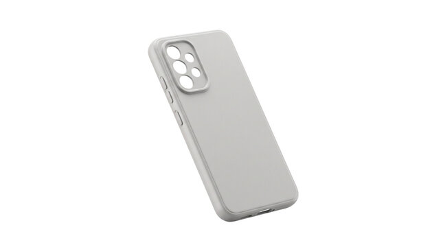 Minimalist light gray smartphone case, matte silicone mobile phone cover, durable protective accessory for modern cellular devices isolated PNG with Transparent Background