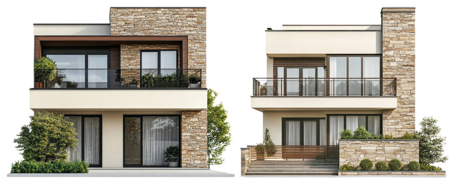 PNG Modern duplex with stone facade on transparent background