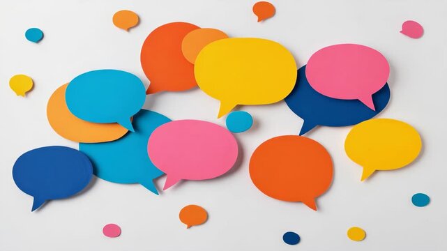 Colorful animated speech bubbles rising and swirling vibrant social media communication background
