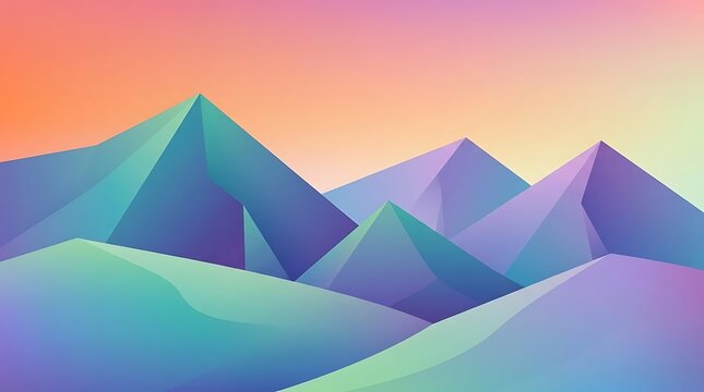 Abstract low poly mountain landscape with vibrant colorful gradient.