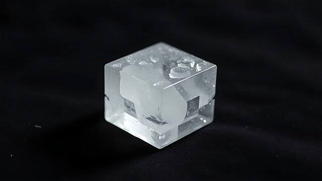 Single cubic salt crystal on dark velvet cloth.