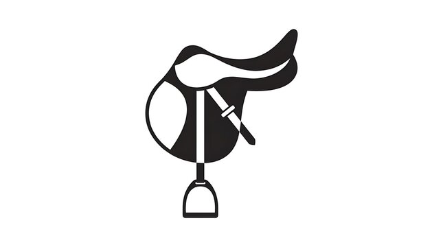Black and white line art of horse saddle.
