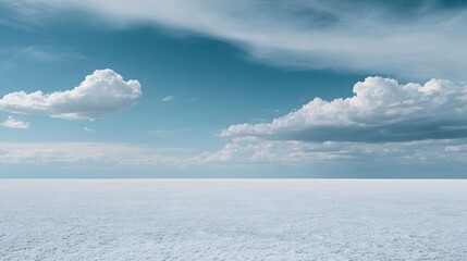 Obraz premium Serene salt flat landscape evokes tranquil beauty under a boundless sky of soft blue hues