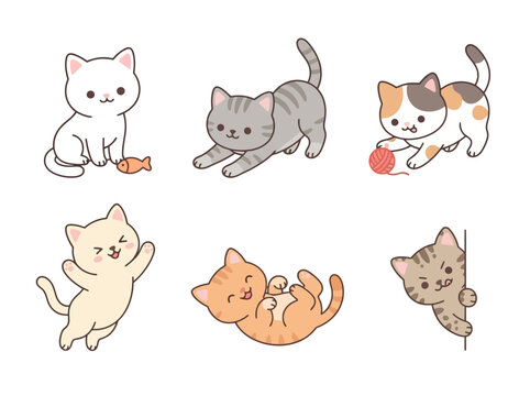 cute cartoon cats in various playful poses and expressions.