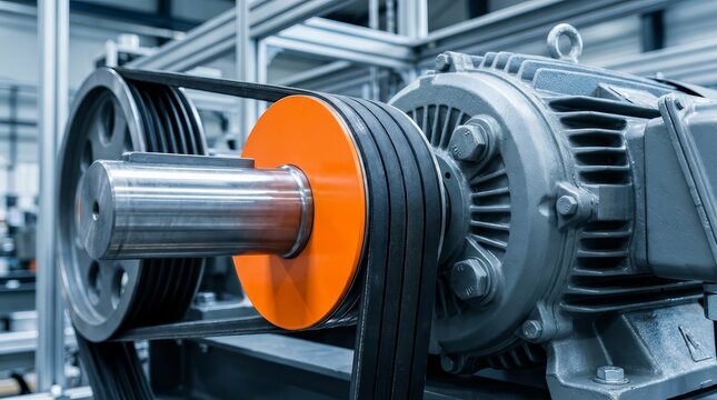 Industrial machinery belt drive system concept showing mechanical components.