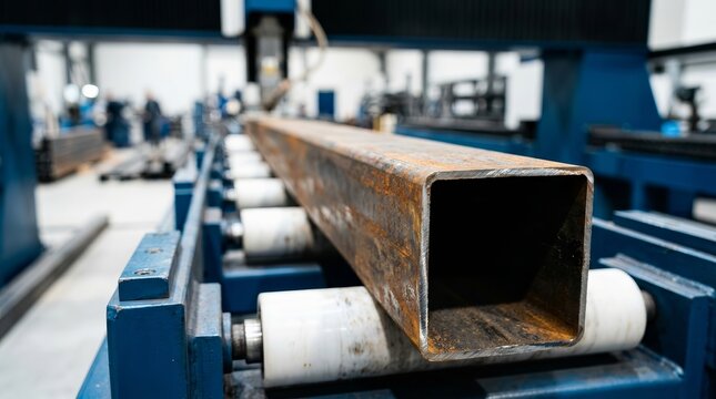 Fiber laser cutting machine cutting a square metal tube via CNC program.