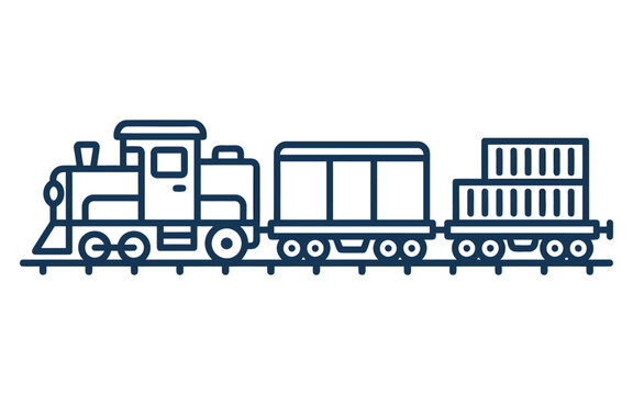 Freight Train with Steam Locomotive and Cargo Containers Vector