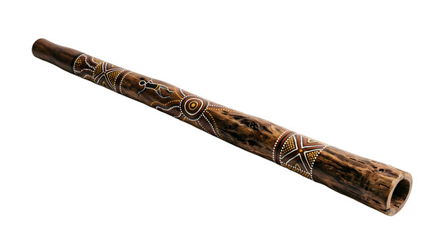 Didgeridoo instrument isolated on white background, ideal for indigenous music and cultural design projects, and creative projects, high quality visuals, modern branding needs, advertising