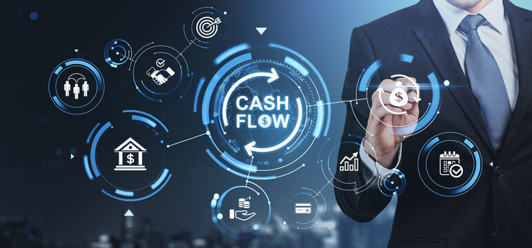 Cash flow management concept with businessman using digital fina