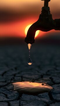 A single drop reflects dwindling resources a poignant image of earth&rsquo;s fragile beauty at sunset