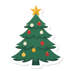 Fototapeta premium Traditional pine Christmas tree with star and ornaments vector illustration