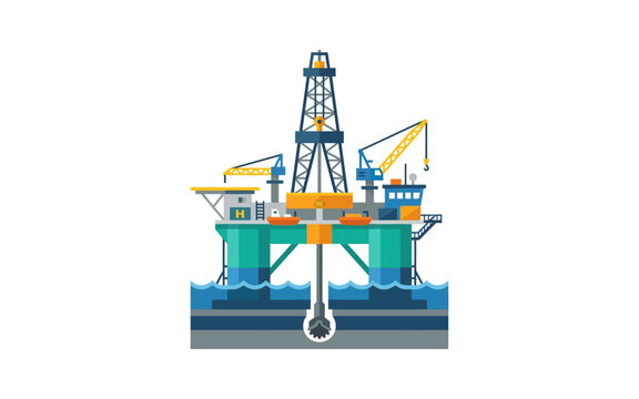 Offshore Oil Drilling Rig Vector Illustration