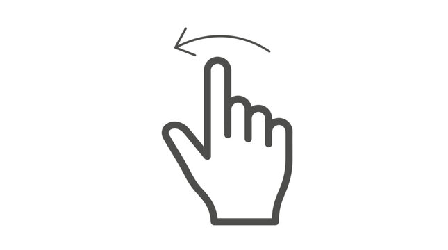 Hand gesture icon illustrating a swipe left motion for mobile interface navigation design in clean grey and white vector style