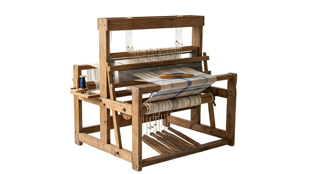 Wooden loom with thread isolated on white background, ideal for craft, textile, and weaving design projects, and creative projects, high quality visuals, modern branding needs, advertising