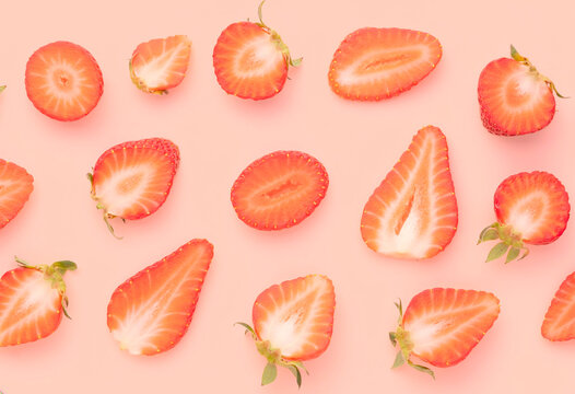 sliced  strawberry on pastel background. flat lay