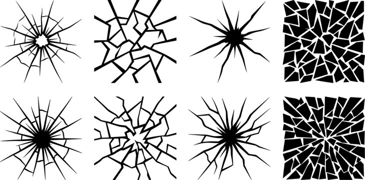 Collection of vector cracked glass and shattered surface designs
