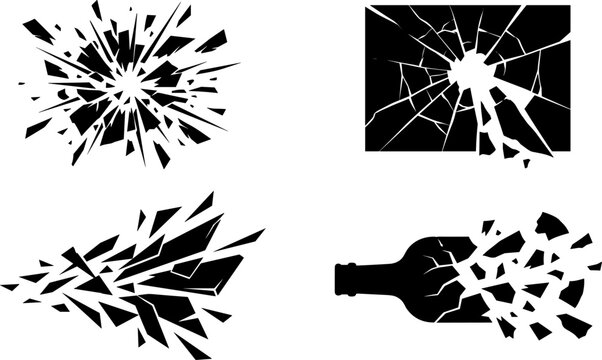 Collection of broken glass and bottle icons
