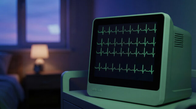 Vital sign monitor bedside monitor hospital monitor heart rhythm ecg display medical device patient care night room dark room medical equipment