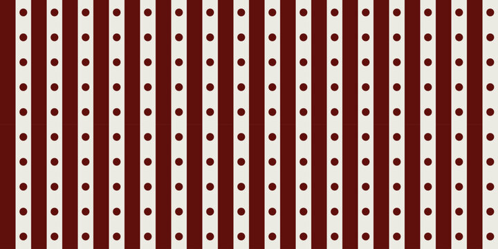 Classic Polka Dot and Vertical Stripe Seamless Vector Pattern in Deep Maroon Red and Cream for retro Wallpaper Decor