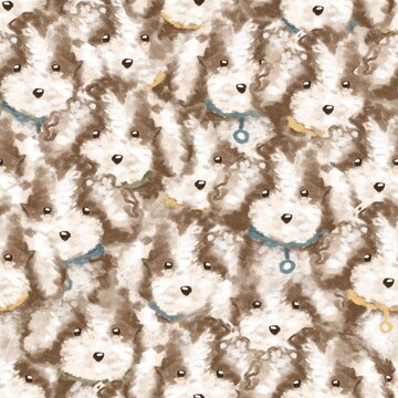 Cute Maltipoo puppy Pattern. Hand drawn dog seamless pattern
