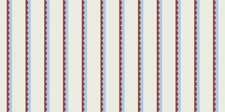 Scalloped Edge Stripe Seamless Vector Pattern in Terracotta Red Pastel Blue and Cream Modern Retro Textile Wallpaper