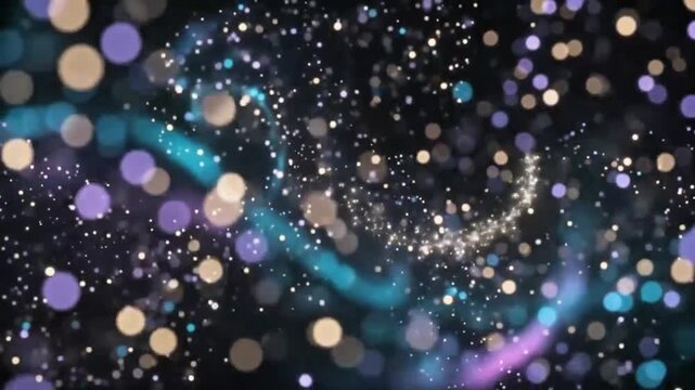Tiny glowing light particles drift and float gently against a deep dark background.