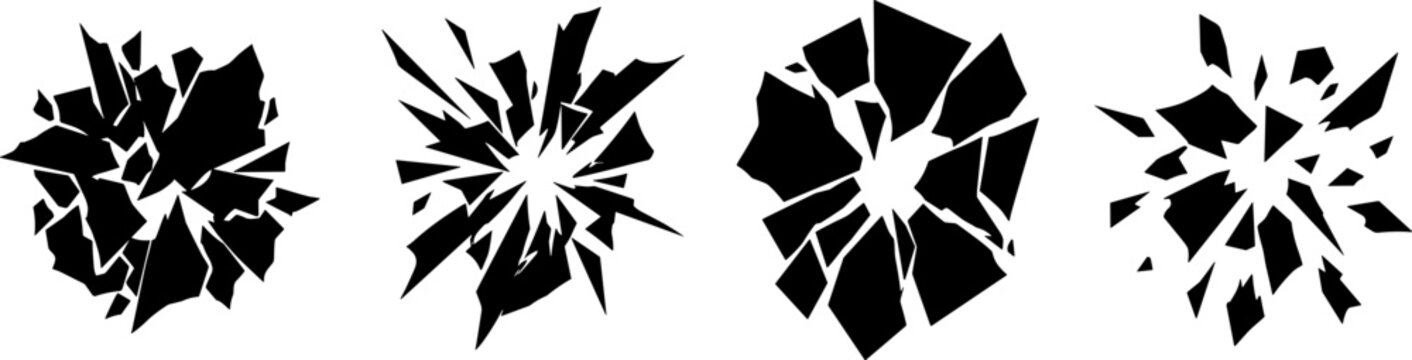 Black vector silhouettes of broken glass and cracks