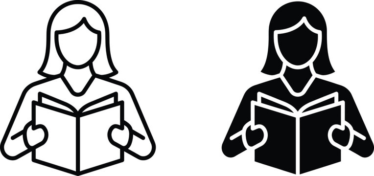 Woman reading book silhouette on transparent background reader female person figure studying learning literature pages