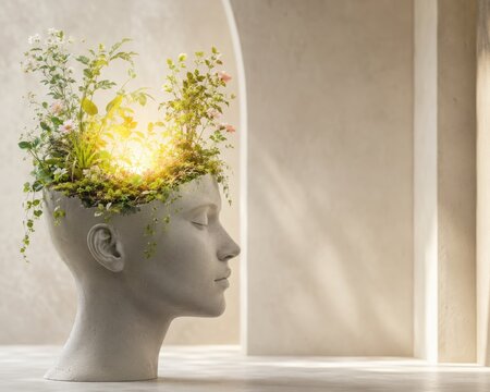 Open mind garden with sunlight symbolizing creativity and positive mental growth