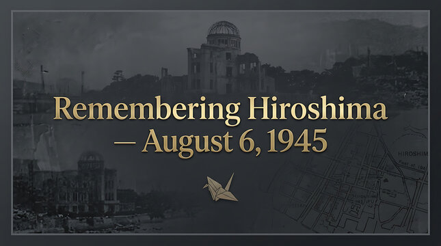 Remembering Hiroshima August 6 1945 historical memorial banner for Peace Day