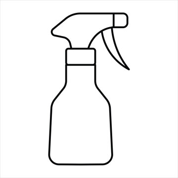 Minimalist line art icon of a plastic spray bottle for cleaning and sanitation.