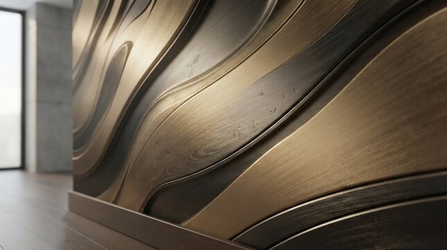 Abstract metallic wave sculpture with elegant gold and bronze tones