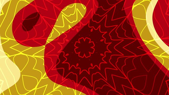 Abstract digital art with yellow gold lines, crimson shapes, and floral fractal background imagery. Suitable for modern, dynamic design projects.
